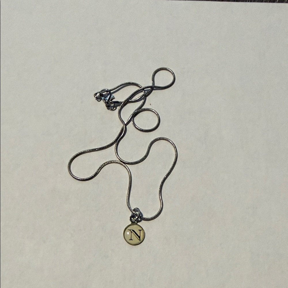 Silver- tone Initial 'N' Pendant Necklace - Silver and Gold Tones